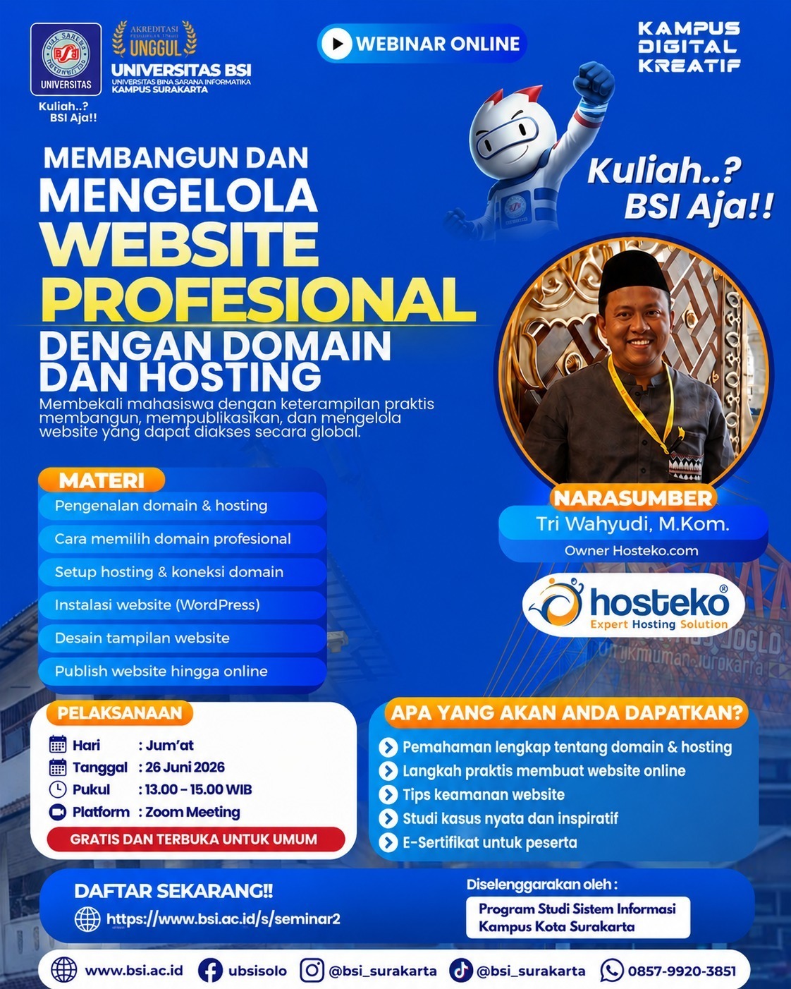 Webinar Membangun dan Mengelola Website Profesional dengan Domain dan Hosting